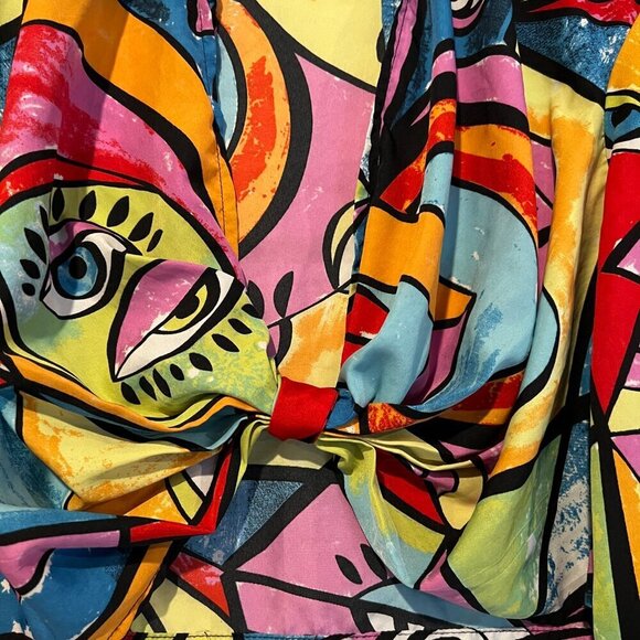 Anthropologie Live 4 Truth Bright Artsy retro cropped Tie Front Blouse 90s Large - Picture 2 of 9